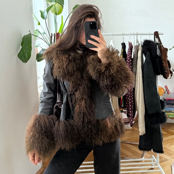 Vintage Shearling Lamb fur Afghan Mongolian Trim Coat Jacket M Charlotte Simone - Picture 10 of 11